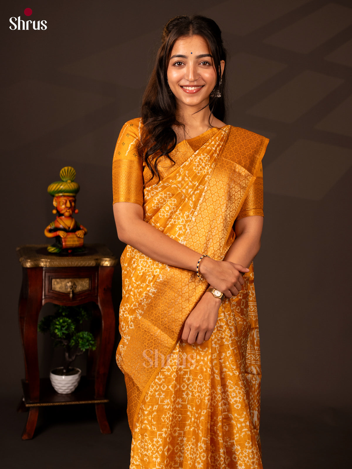 Mustard - Semi Crepe Saree - Shop on Shrus.com