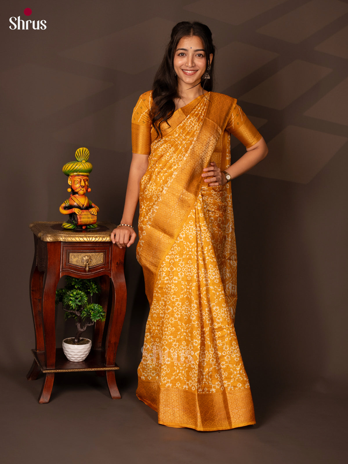 Mustard - Semi Crepe Saree - Shop on Shrus.com