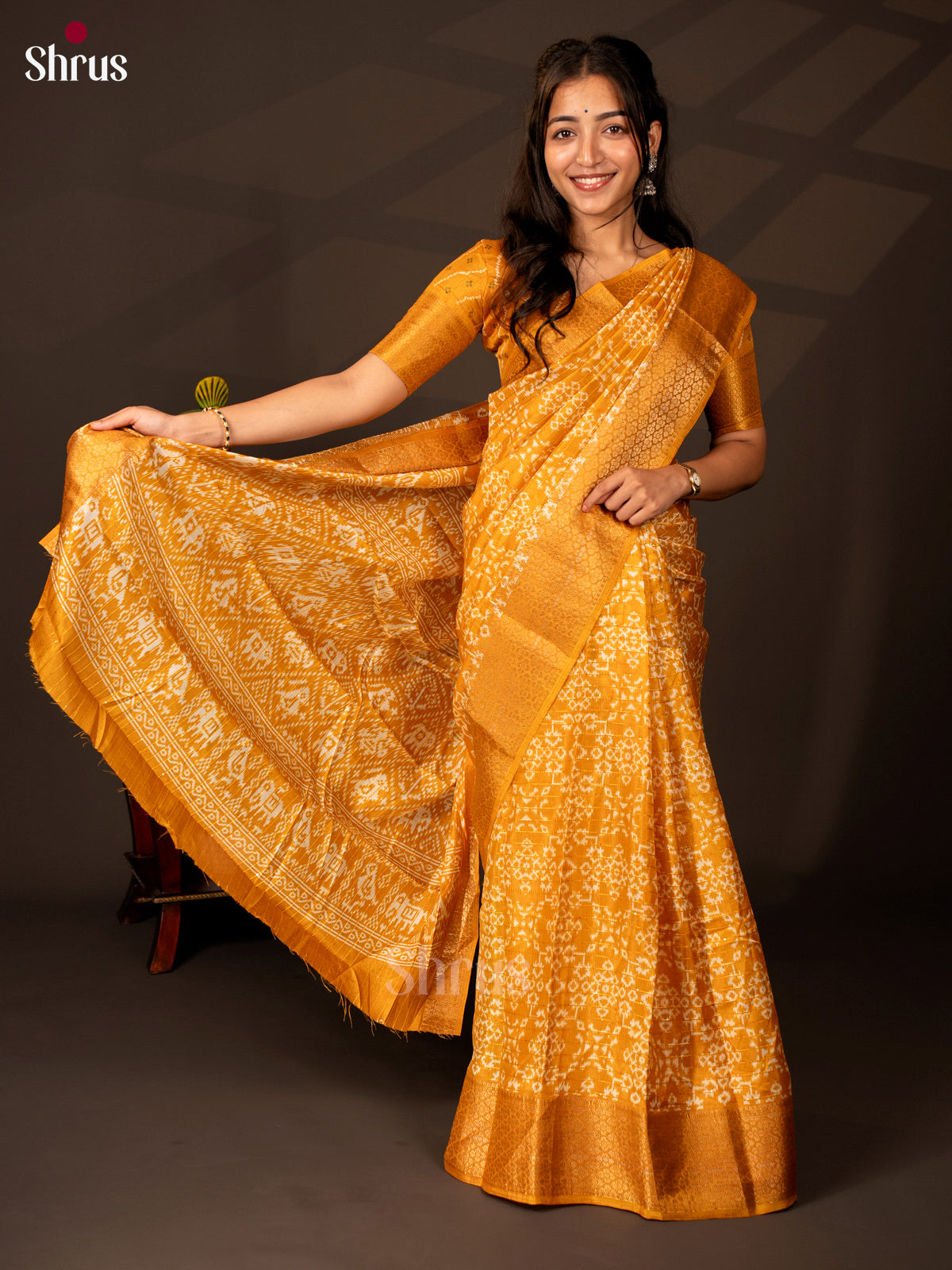 Mustard - Semi Crepe Saree - Shop on Shrus.com