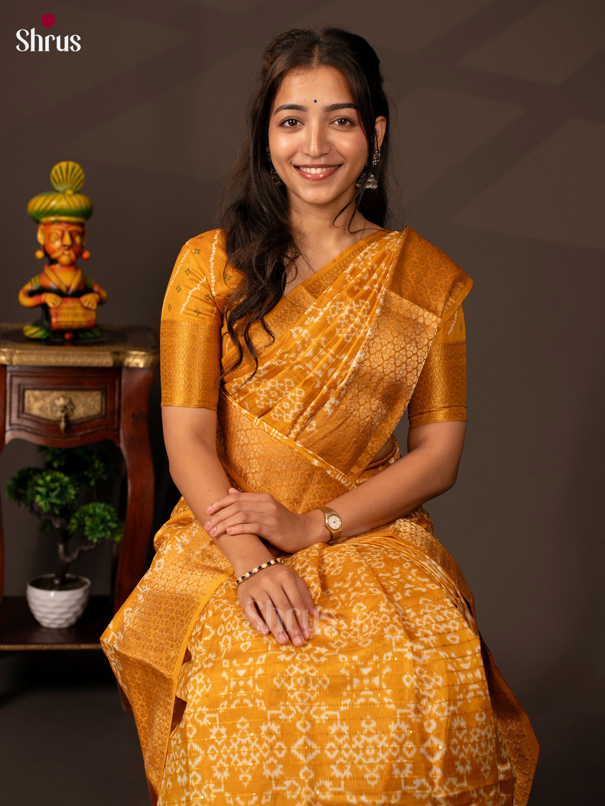 Mustard - Semi Crepe Saree - Shop on Shrus.com