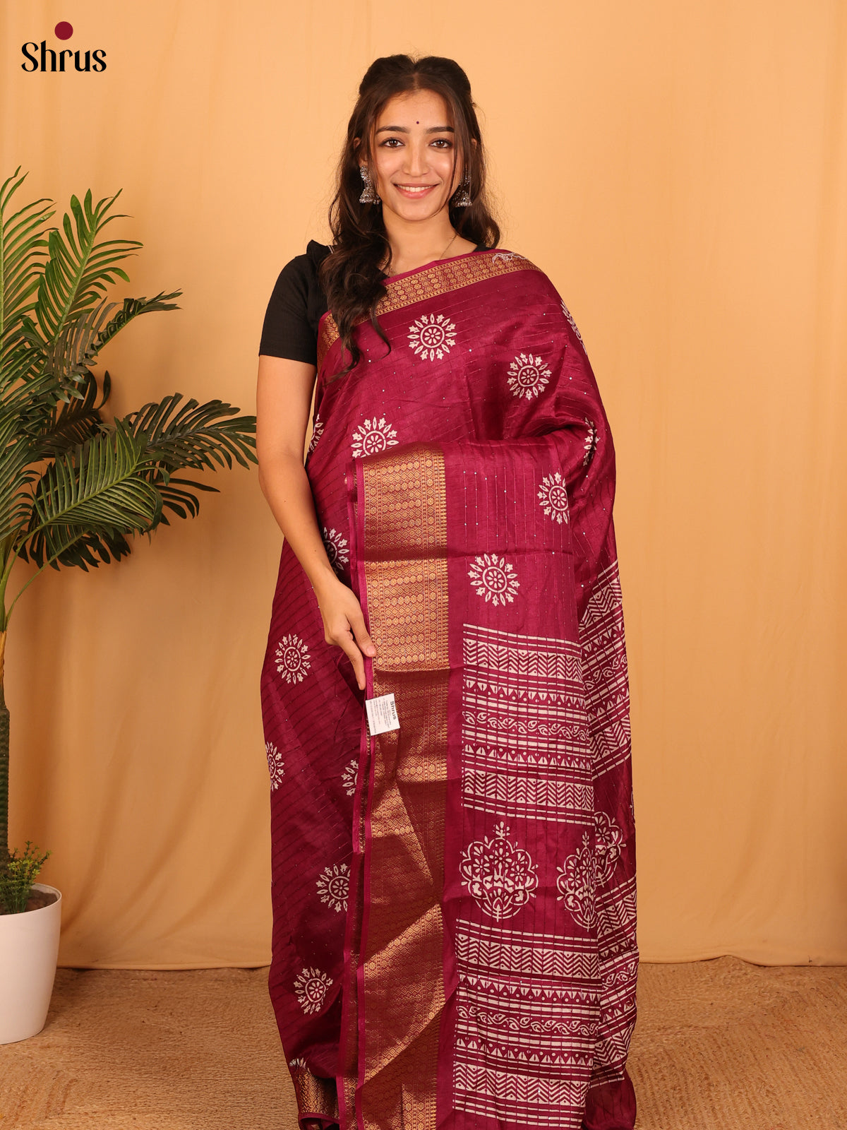 Maroon - Semi Crepe Saree - Shop on Shrus.com