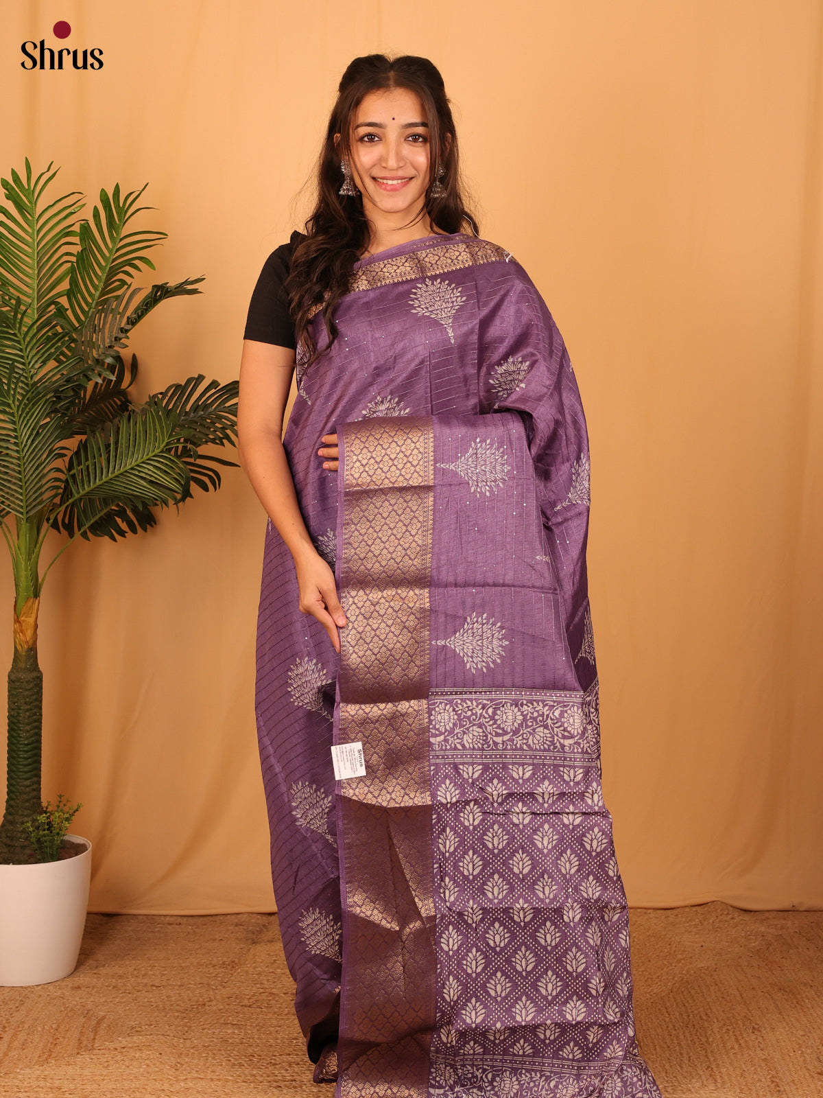 Dark Lavender - Semi Crepe Saree - Shop on Shrus.com