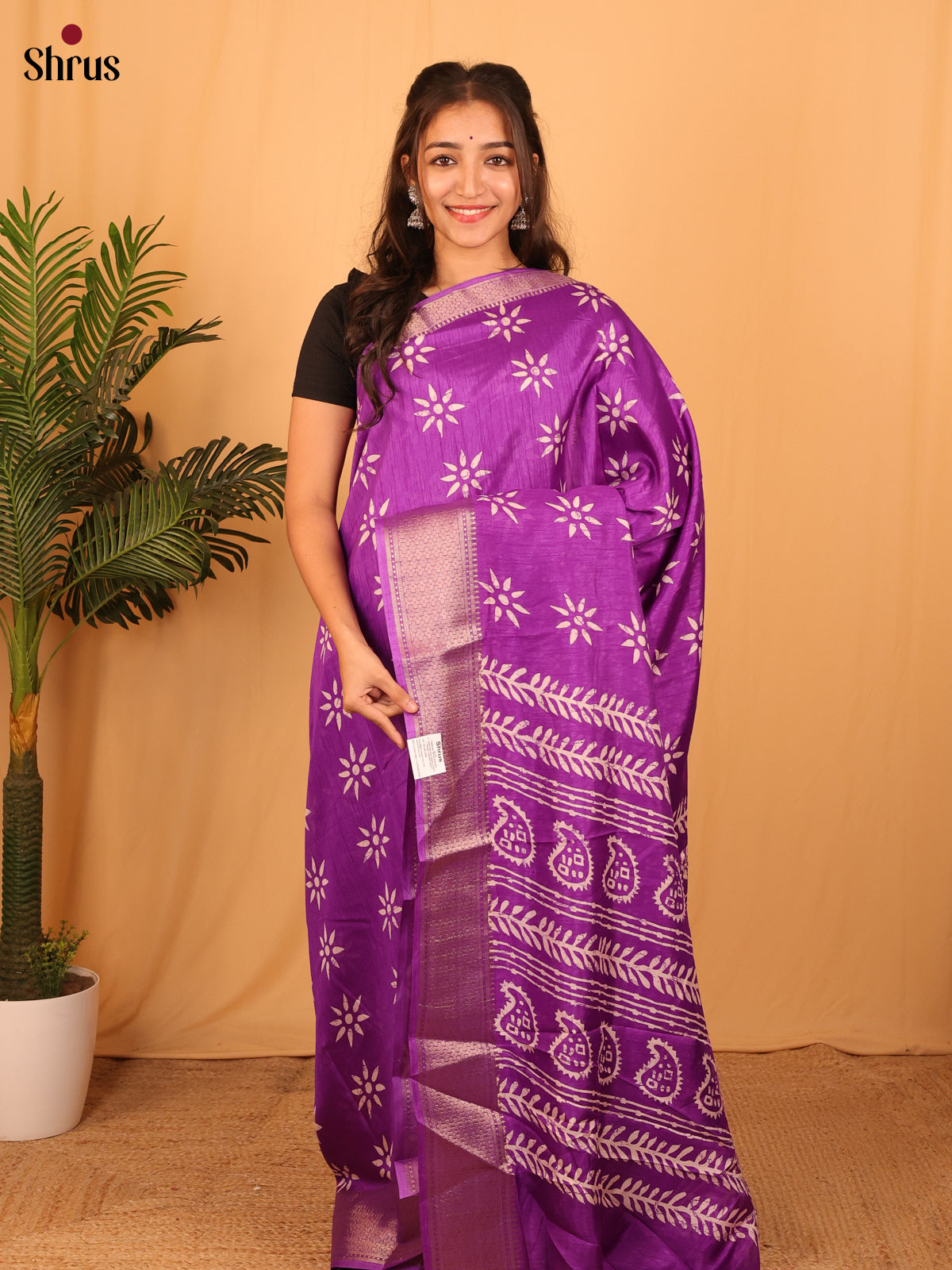 Purple- Semi Crepe Saree - Shop on Shrus.com