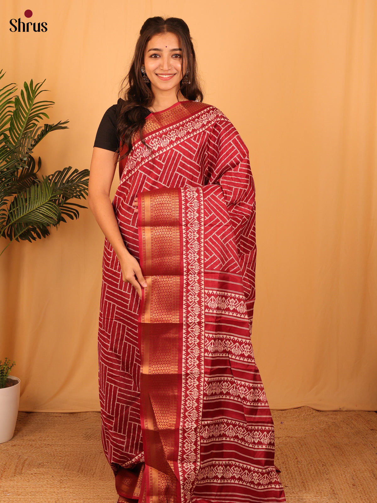 Red- Semi Crepe Saree - Shop on Shrus.com