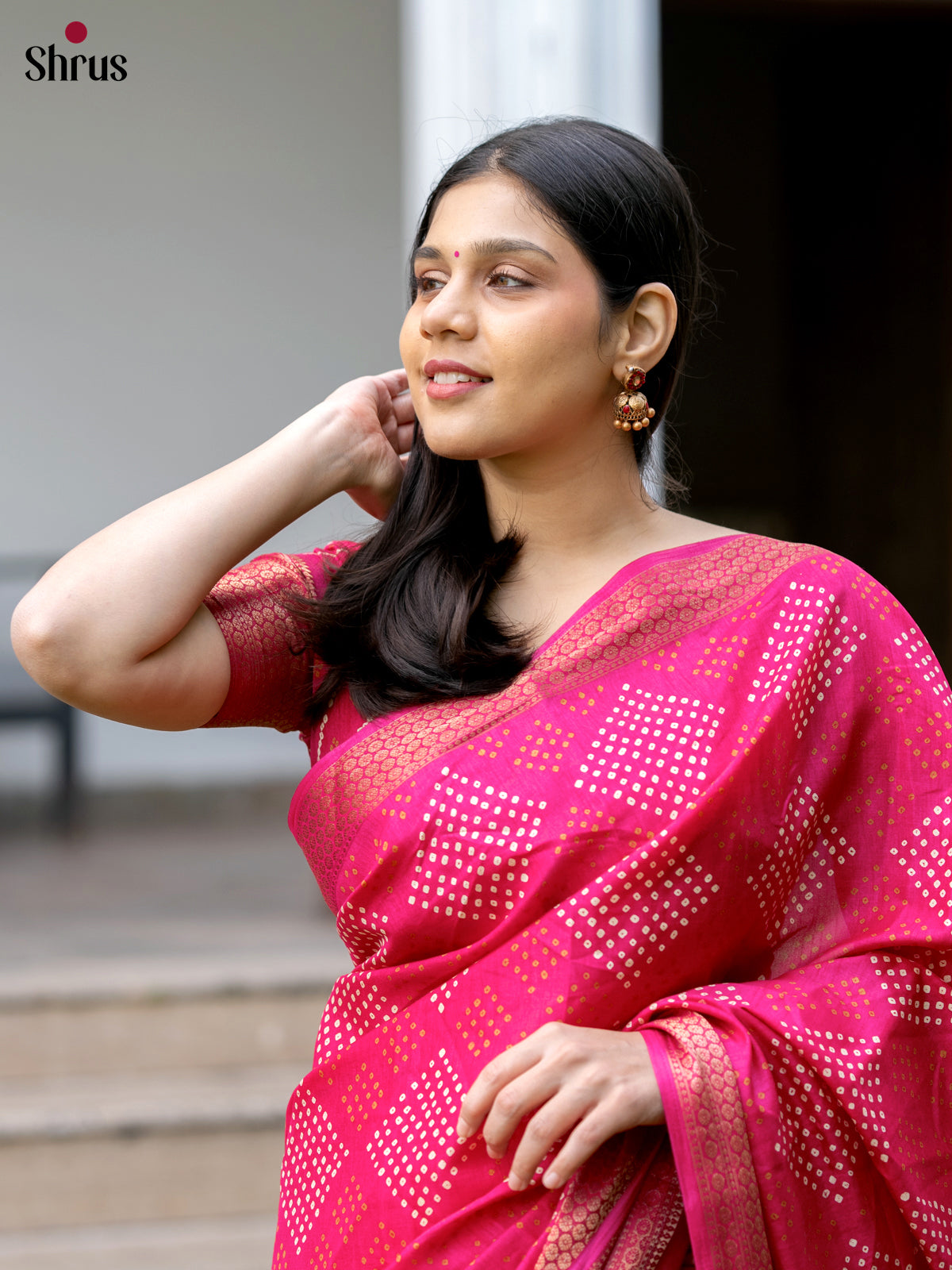 Pink- Semi Crepe Saree - Shop on Shrus.com