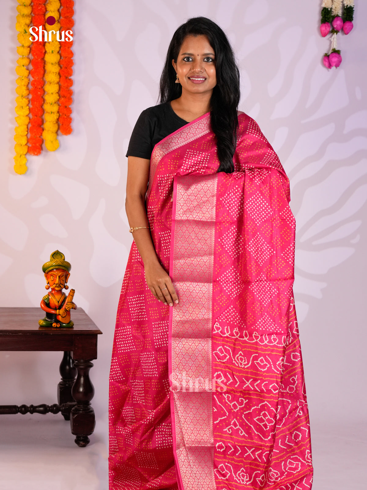 Pink- Semi Crepe Saree