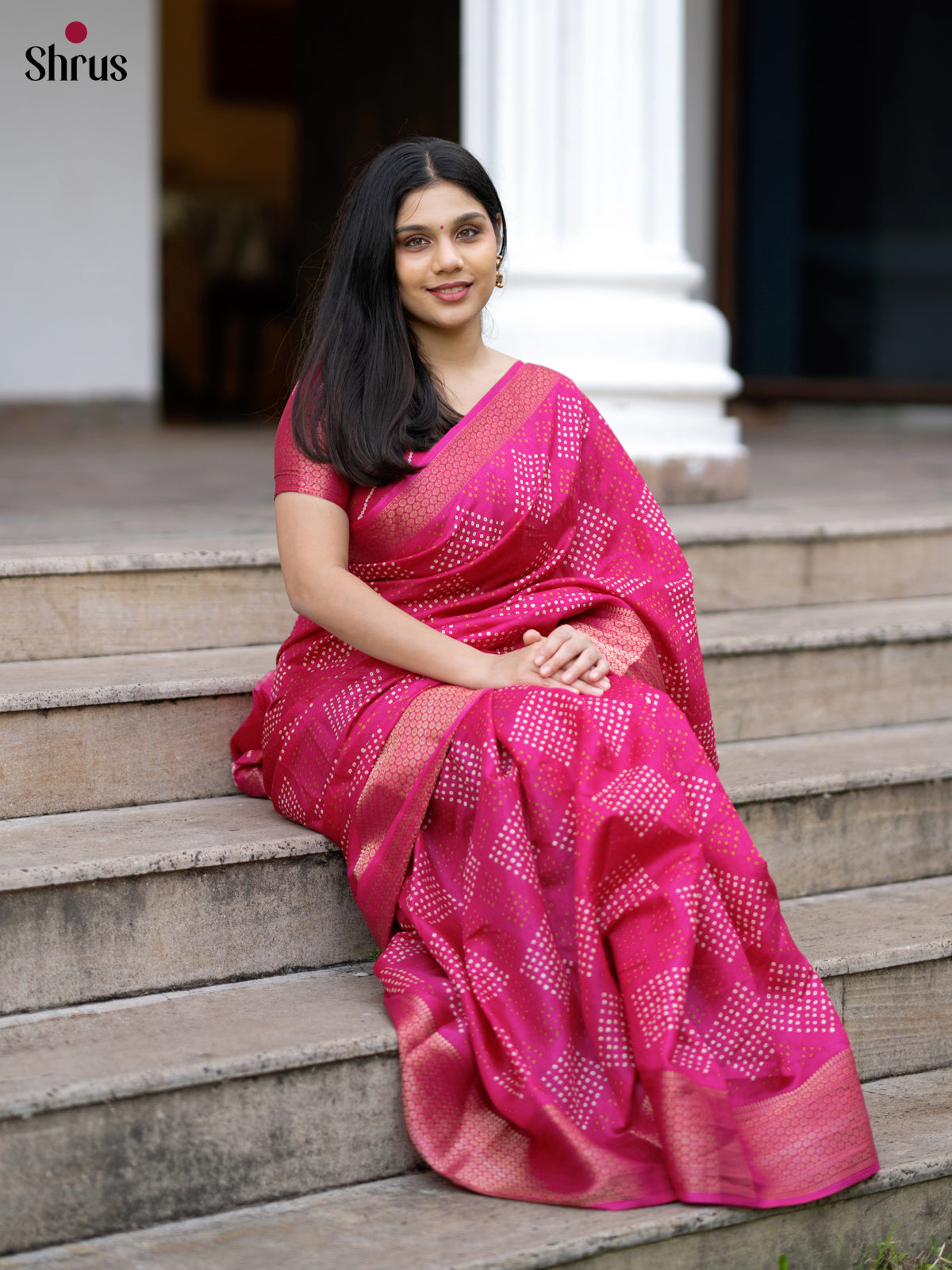 Pink- Semi Crepe Saree - Shop on Shrus.com