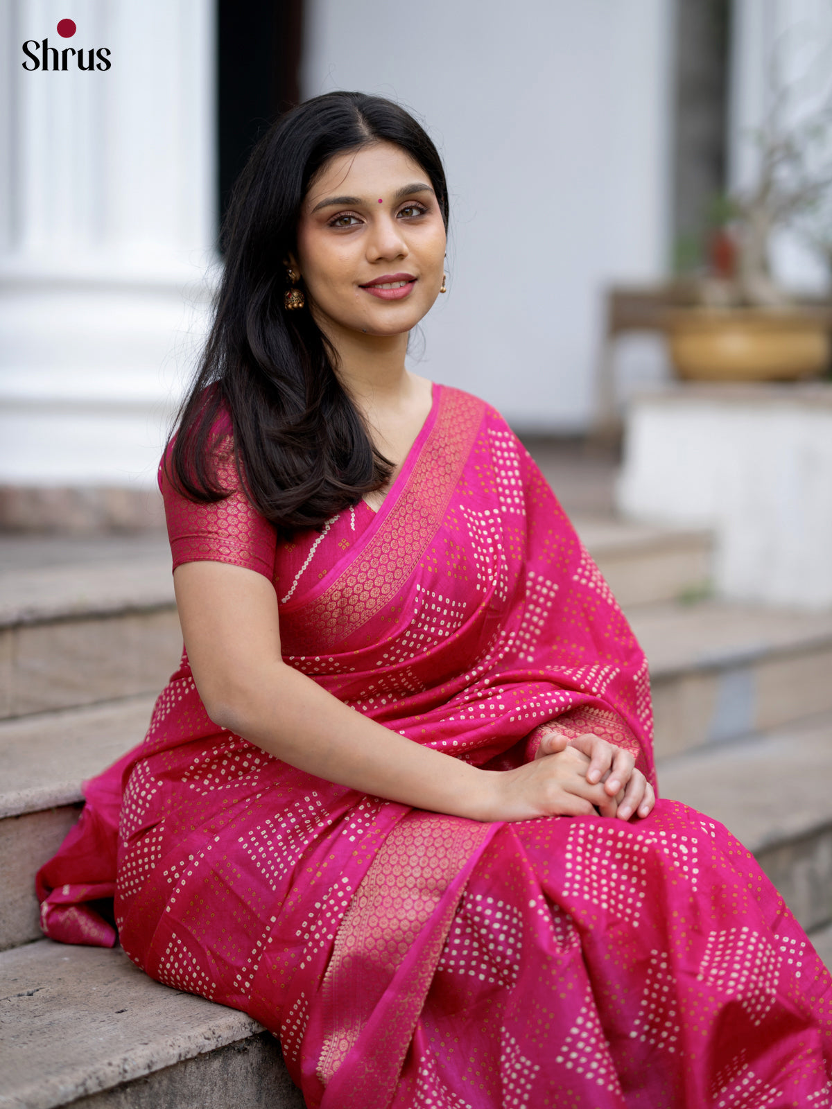 Pink- Semi Crepe Saree - Shop on Shrus.com