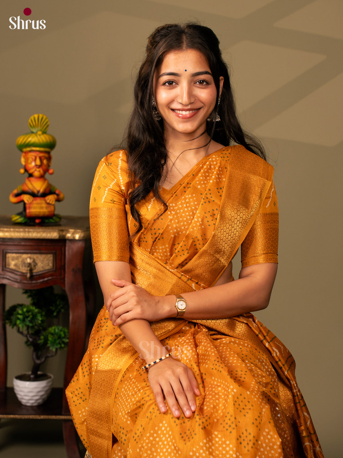 Mustard - Semi Crepe Saree - Shop on Shrus.com