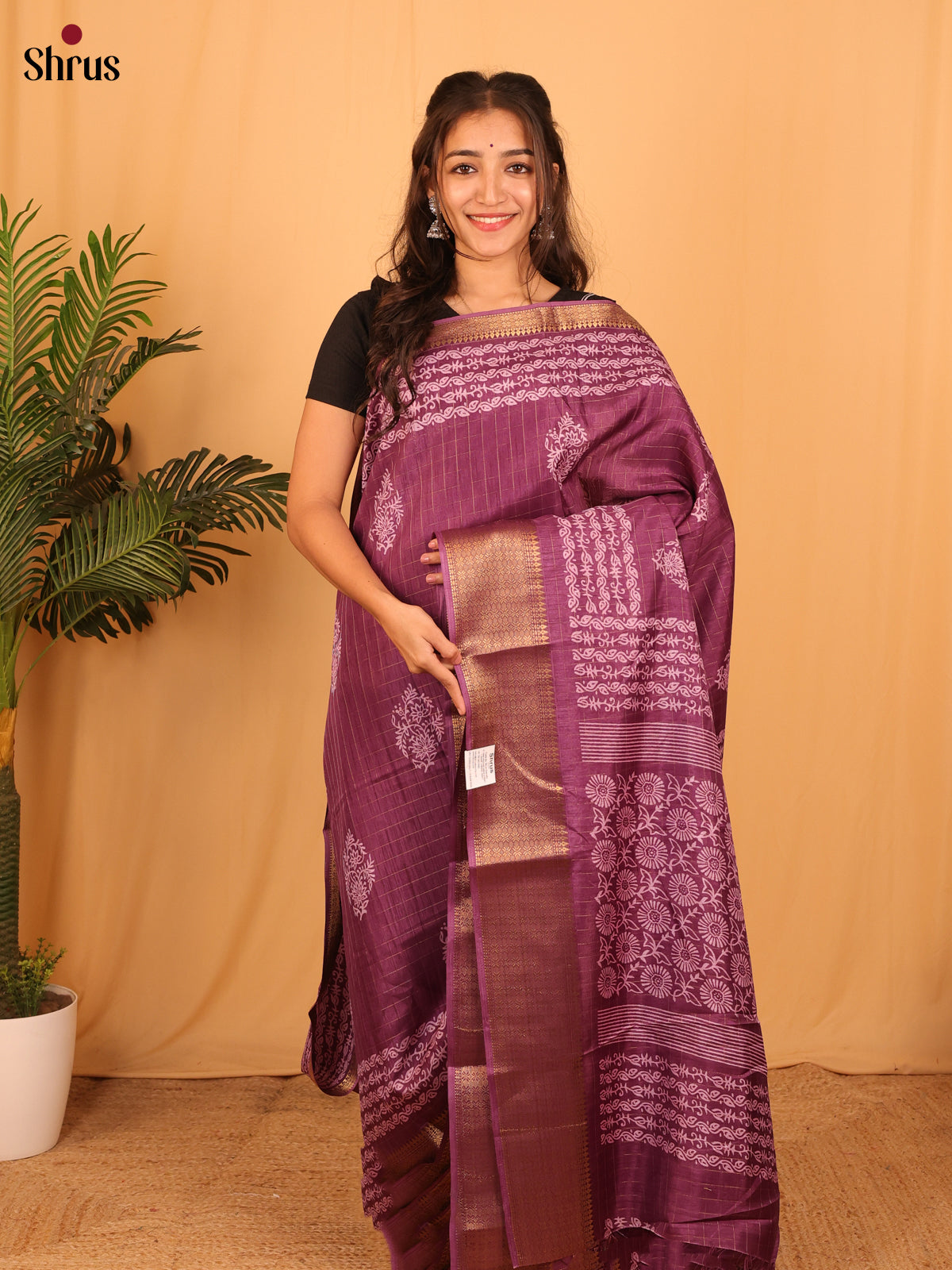 Purple - Semi Crepe Saree - Shop on Shrus.com