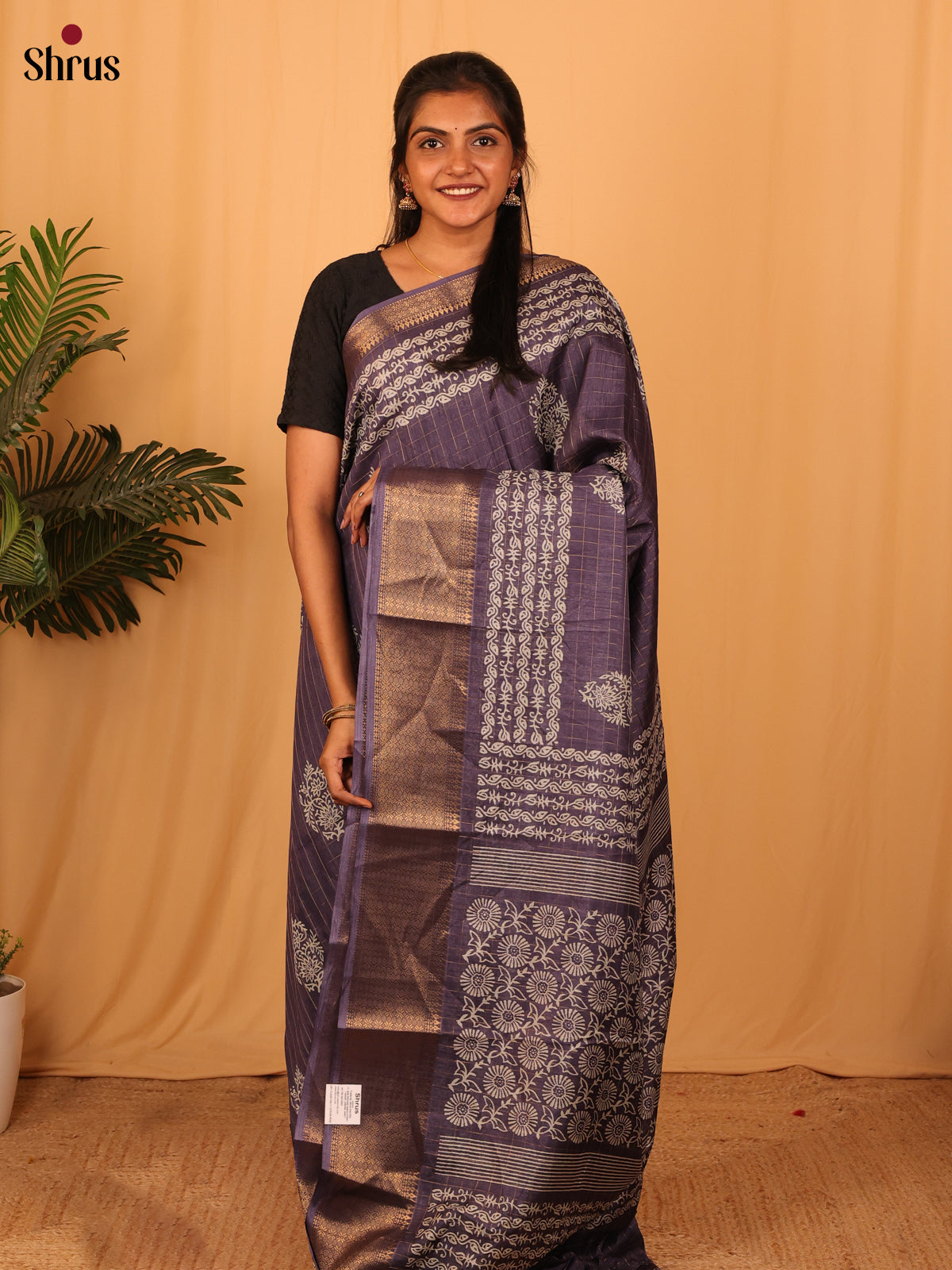 Purple- Semi Crepe Saree - Shop on Shrus.com