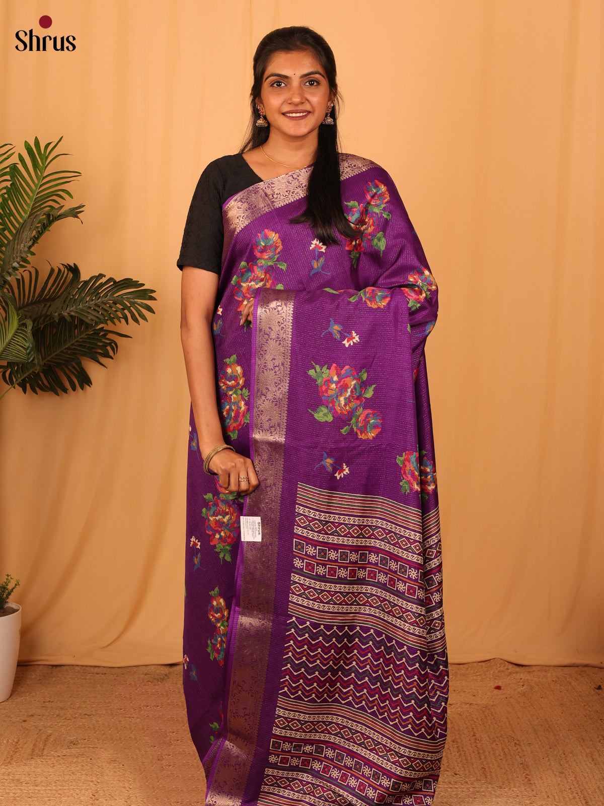 Purple- Semi Crepe Saree - Shop on Shrus.com