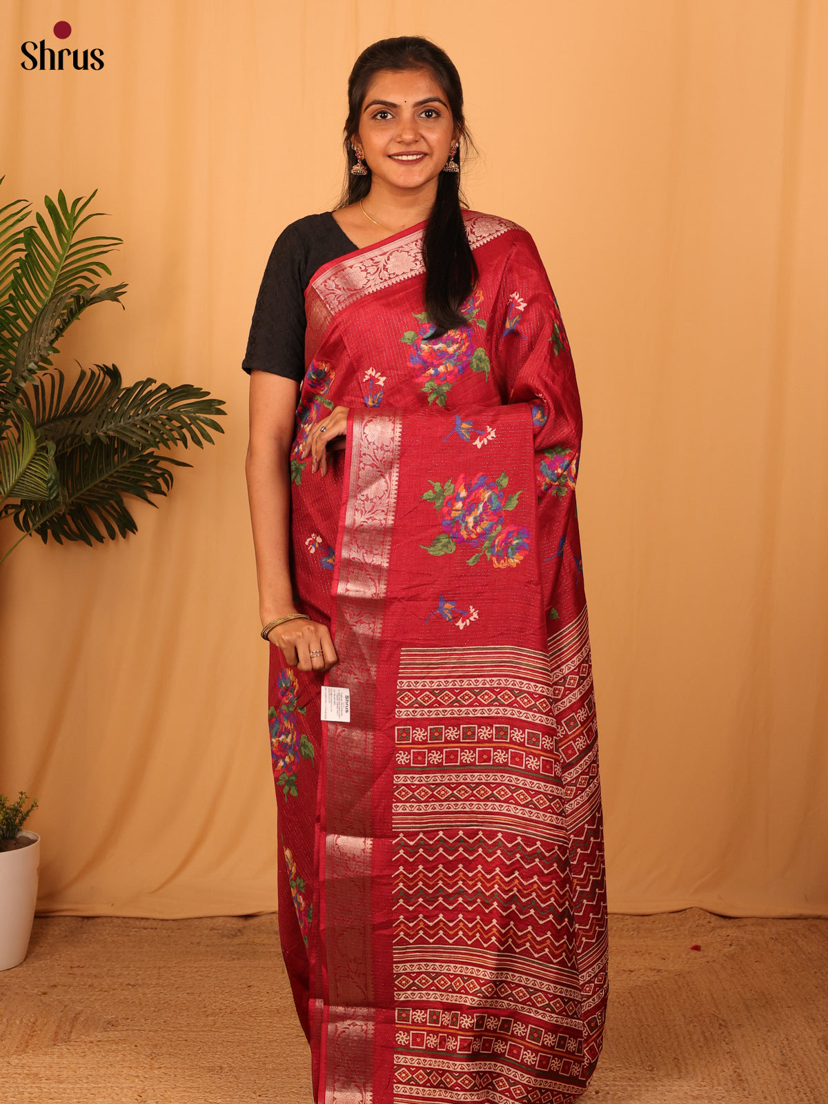 Red- Semi Crepe Saree - Shop on Shrus.com