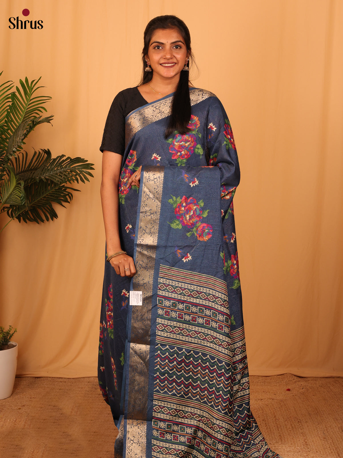 Midnight Blue- Semi Crepe Saree - Shop on Shrus.com