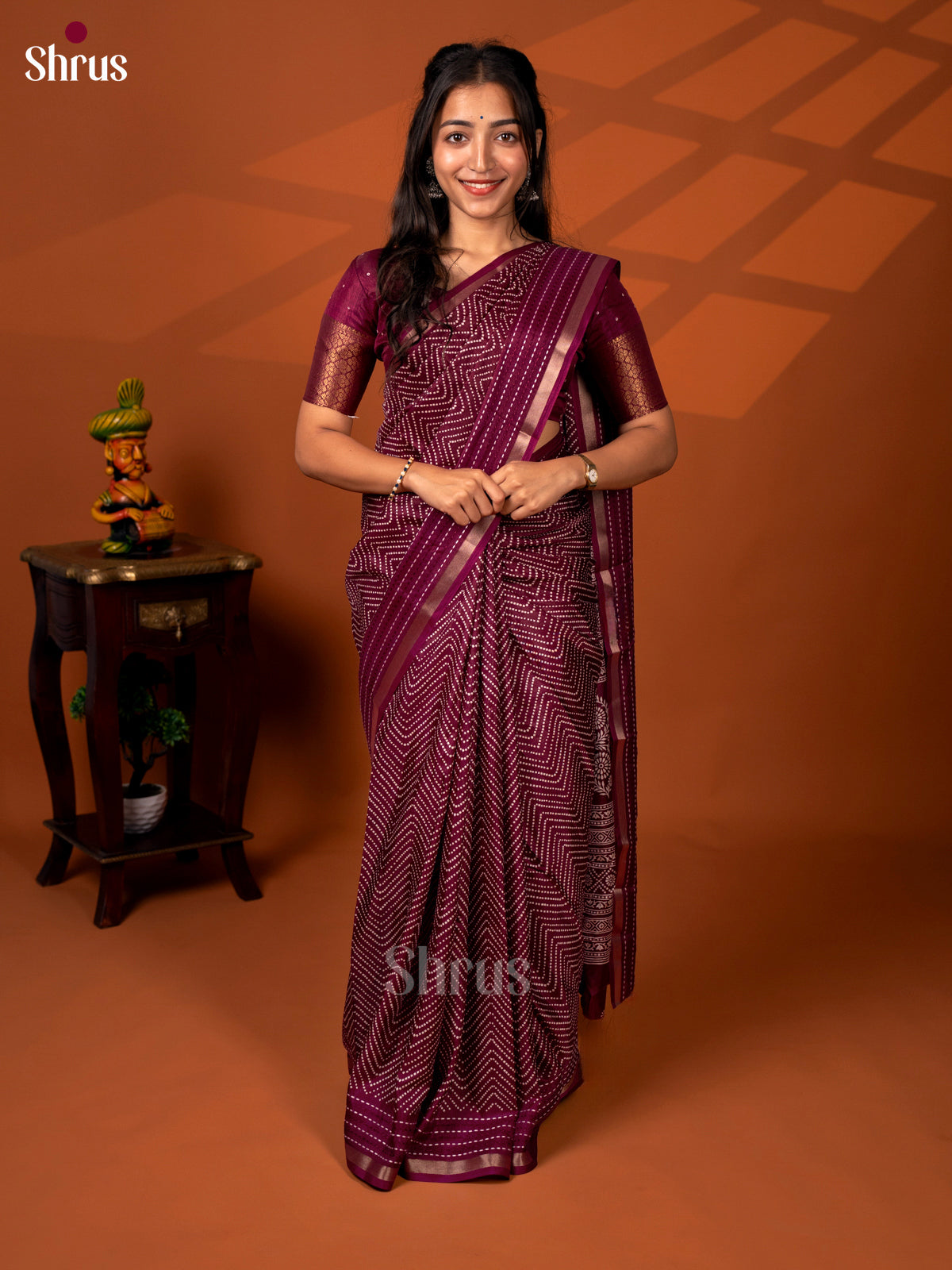 Maroon - Semi Crepe Saree - Shop on Shrus.com