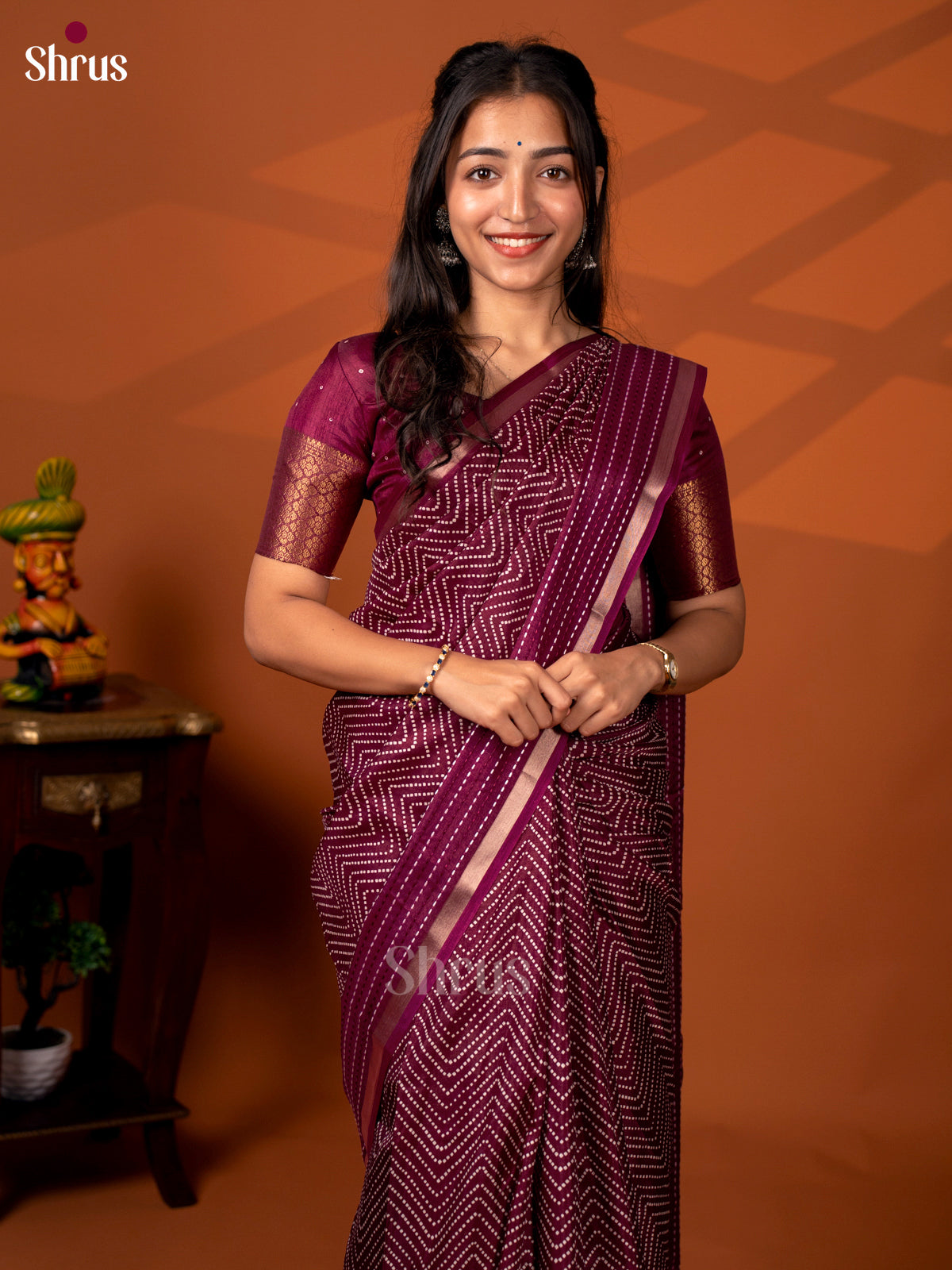 Maroon - Semi Crepe Saree - Shop on Shrus.com