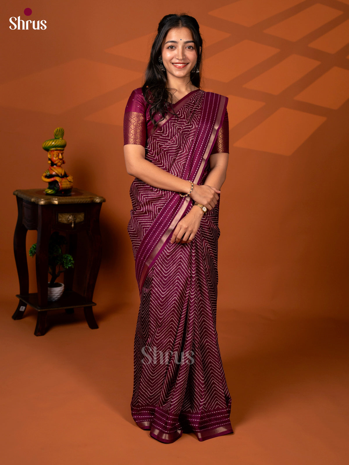 Maroon - Semi Crepe Saree - Shop on Shrus.com