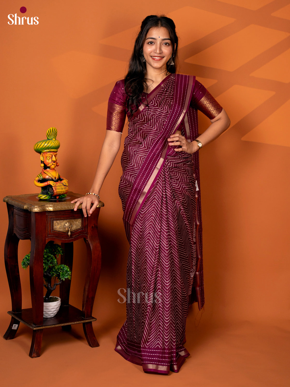 Maroon - Semi Crepe Saree - Shop on Shrus.com