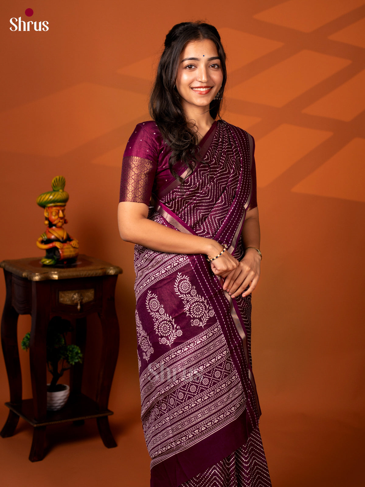 Maroon - Semi Crepe Saree - Shop on Shrus.com