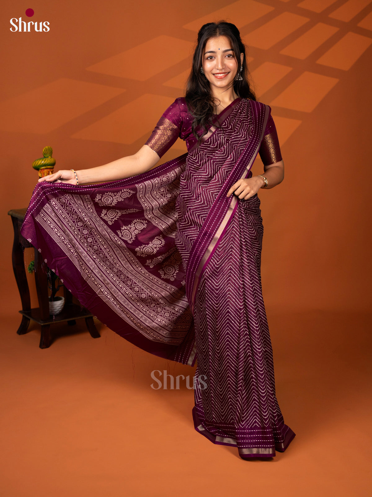 Maroon - Semi Crepe Saree - Shop on Shrus.com