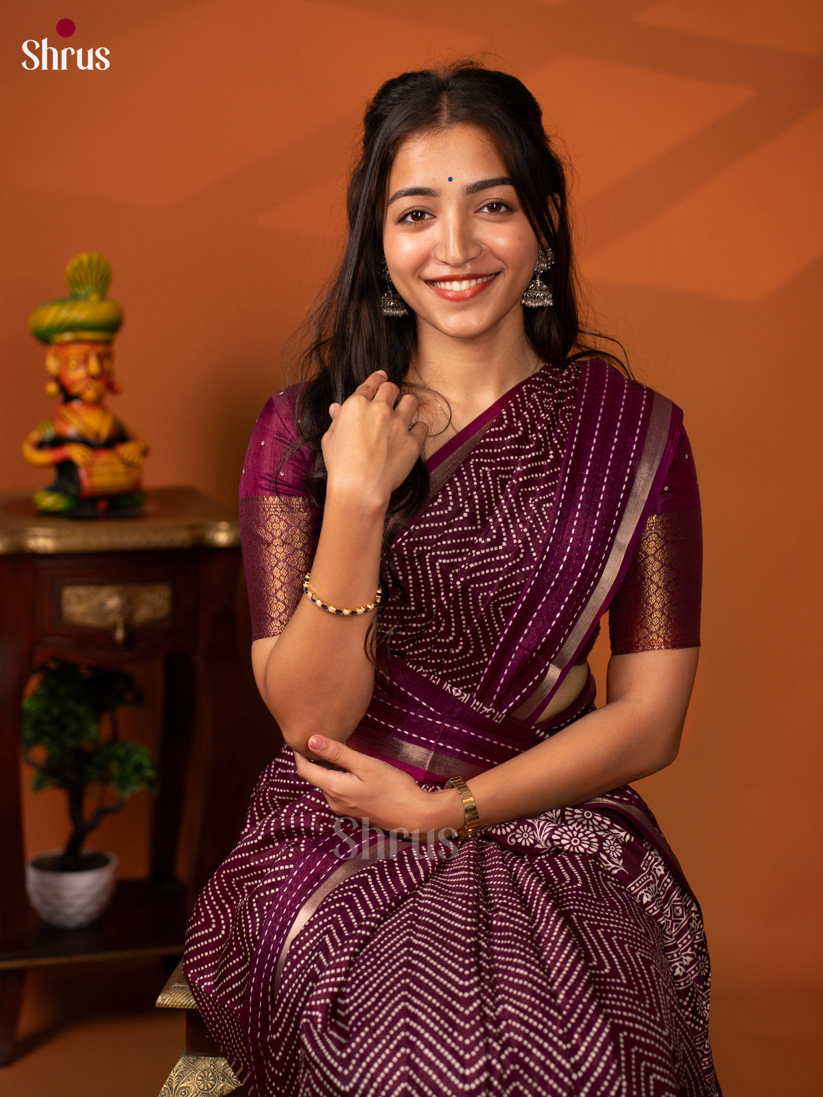 Maroon - Semi Crepe Saree - Shop on Shrus.com