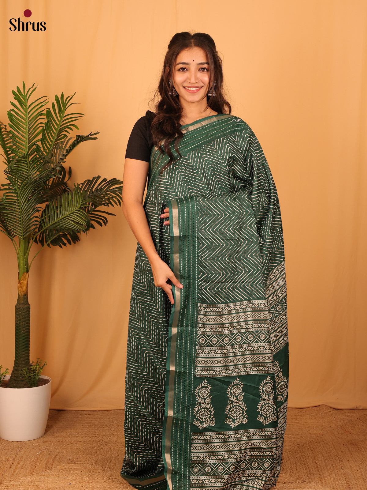 Gren- Semi Crepe Saree - Shop on Shrus.com