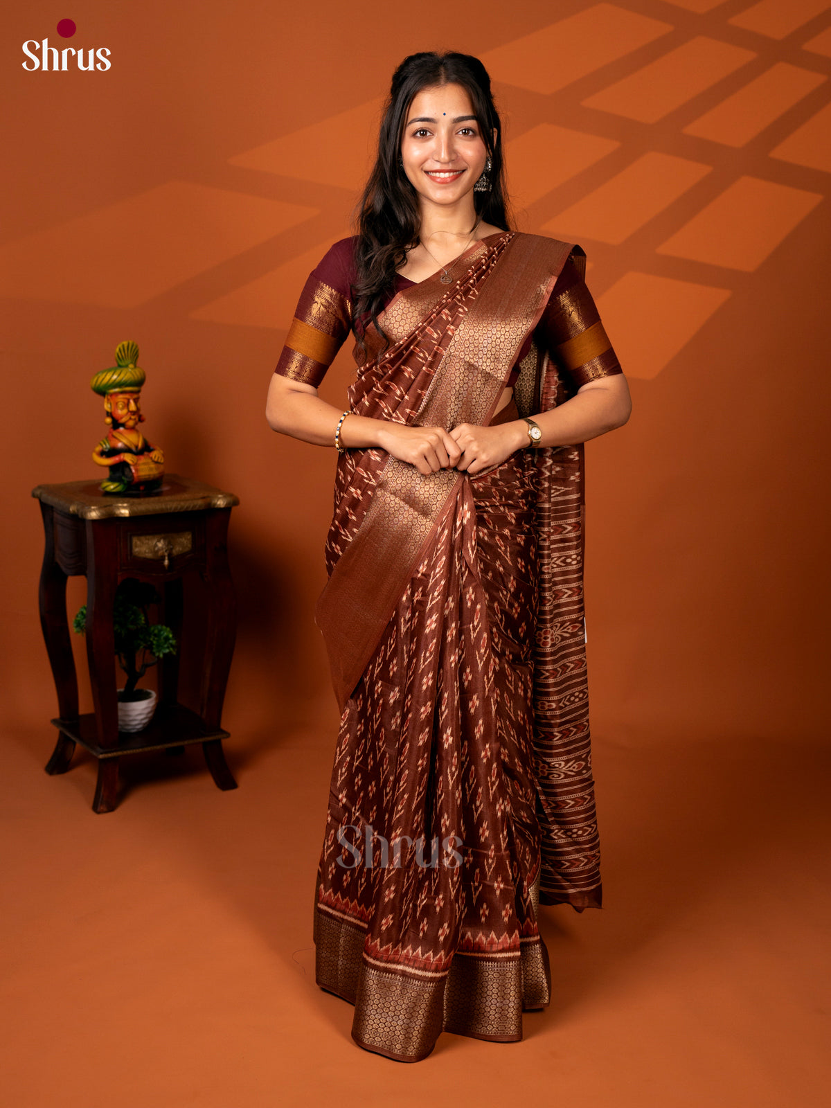 Brown - Semi Crepe Saree - Shop on Shrus.com