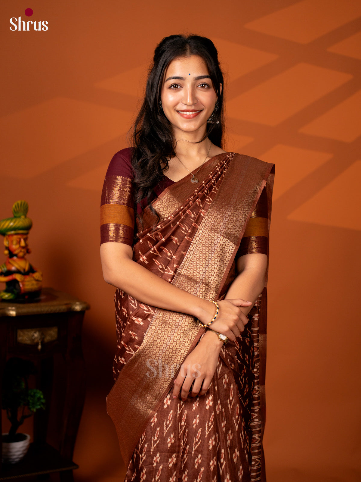 Brown - Semi Crepe Saree - Shop on Shrus.com