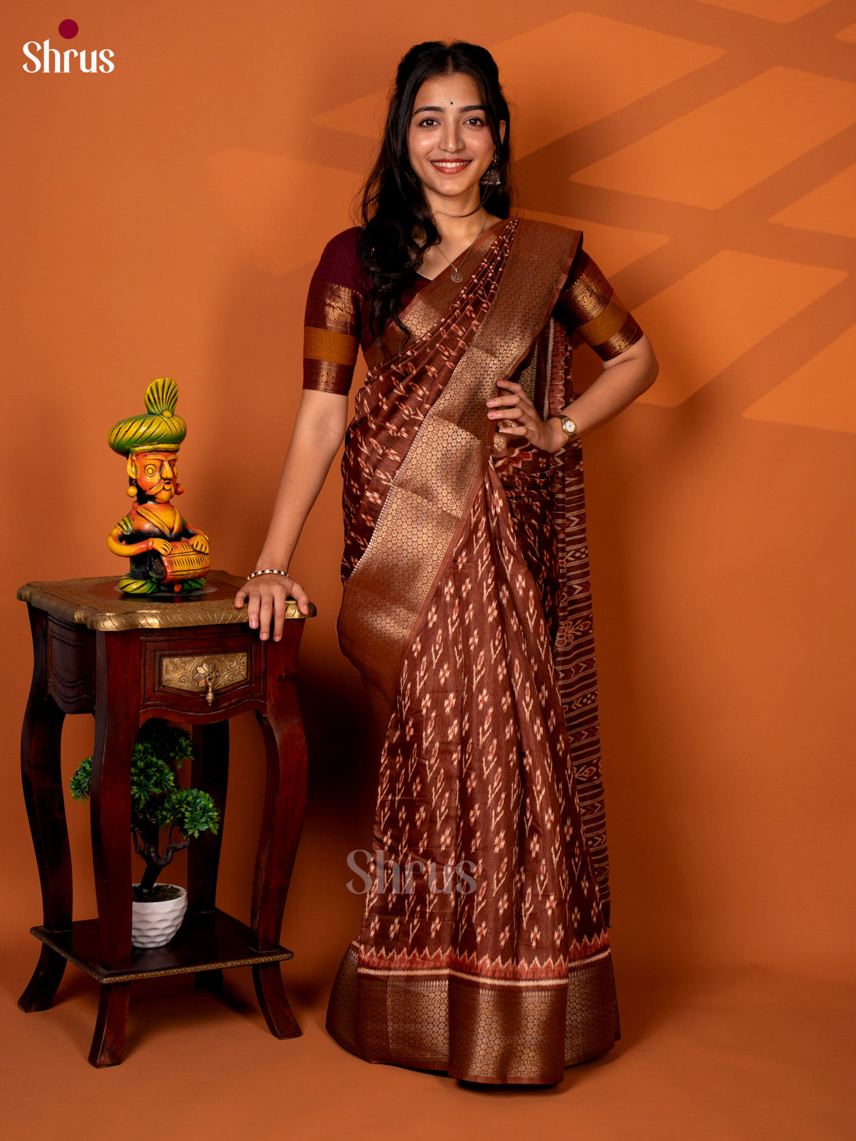 Brown - Semi Crepe Saree - Shop on Shrus.com