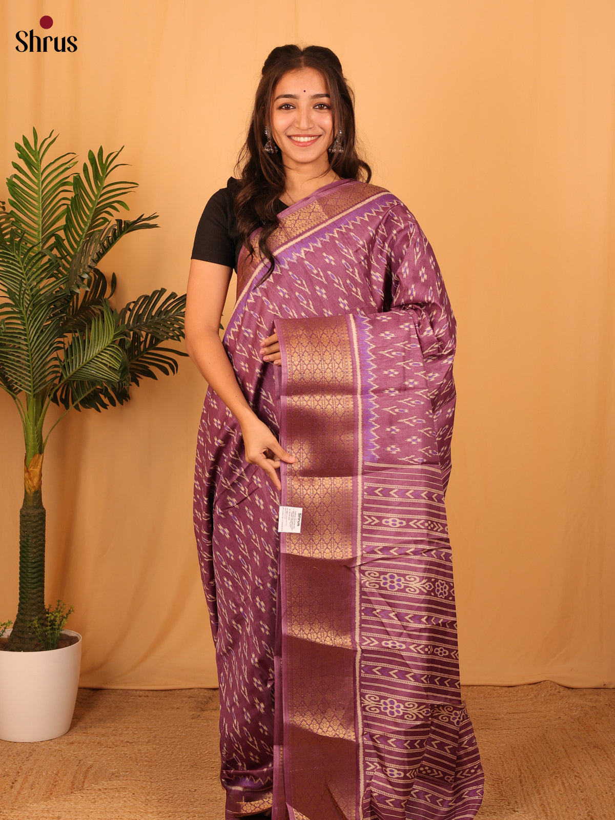 Purple - Semi Crepe Saree - Shop on Shrus.com