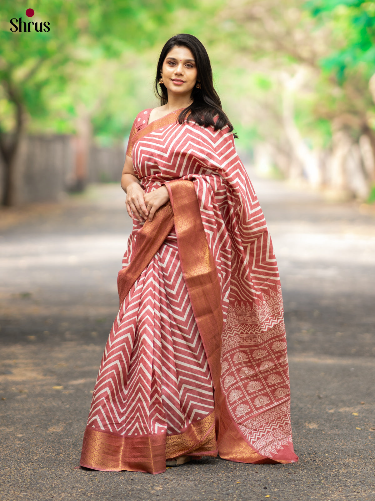 Peach- Semi Crepe Saree - Shop on Shrus.com