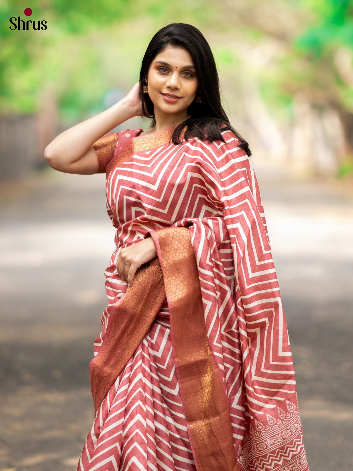 Peach- Semi Crepe Saree - Shop on Shrus.com
