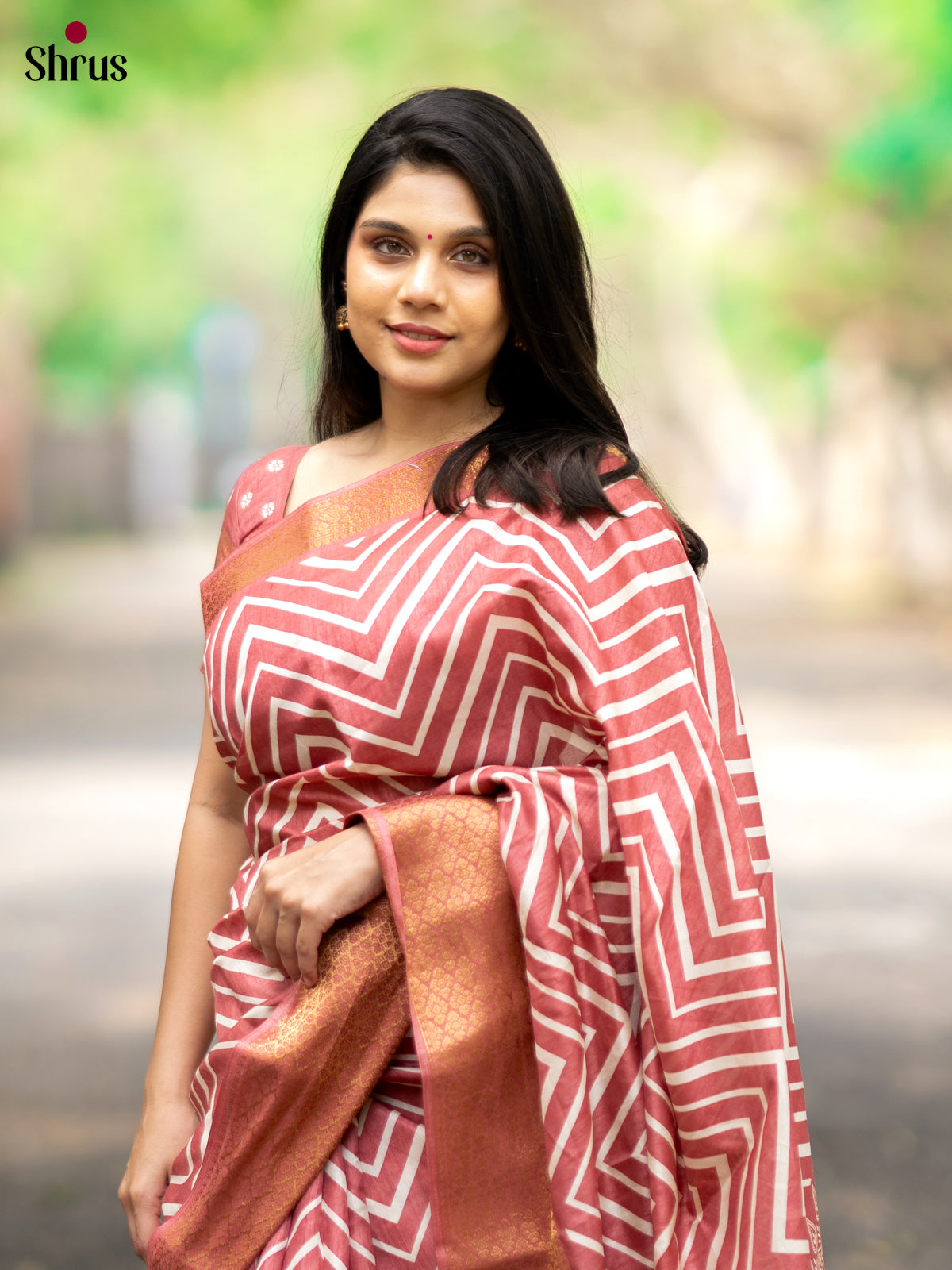 Peach- Semi Crepe Saree - Shop on Shrus.com