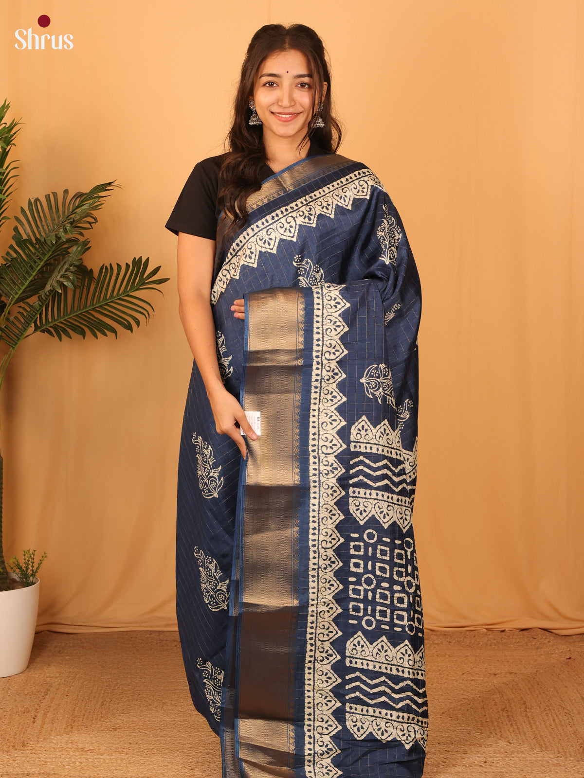 Blue- Semi Crepe Saree - Shop on Shrus.com