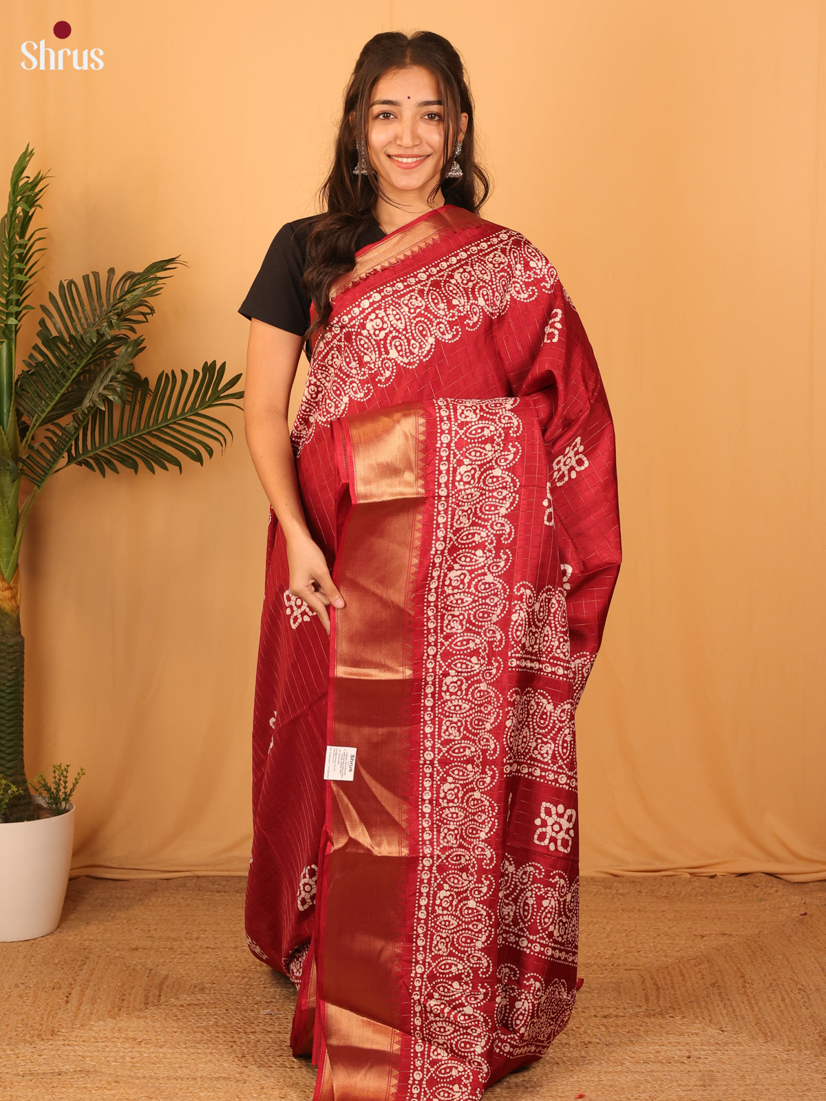 MAroon- Semi Crepe Saree - Shop on Shrus.com