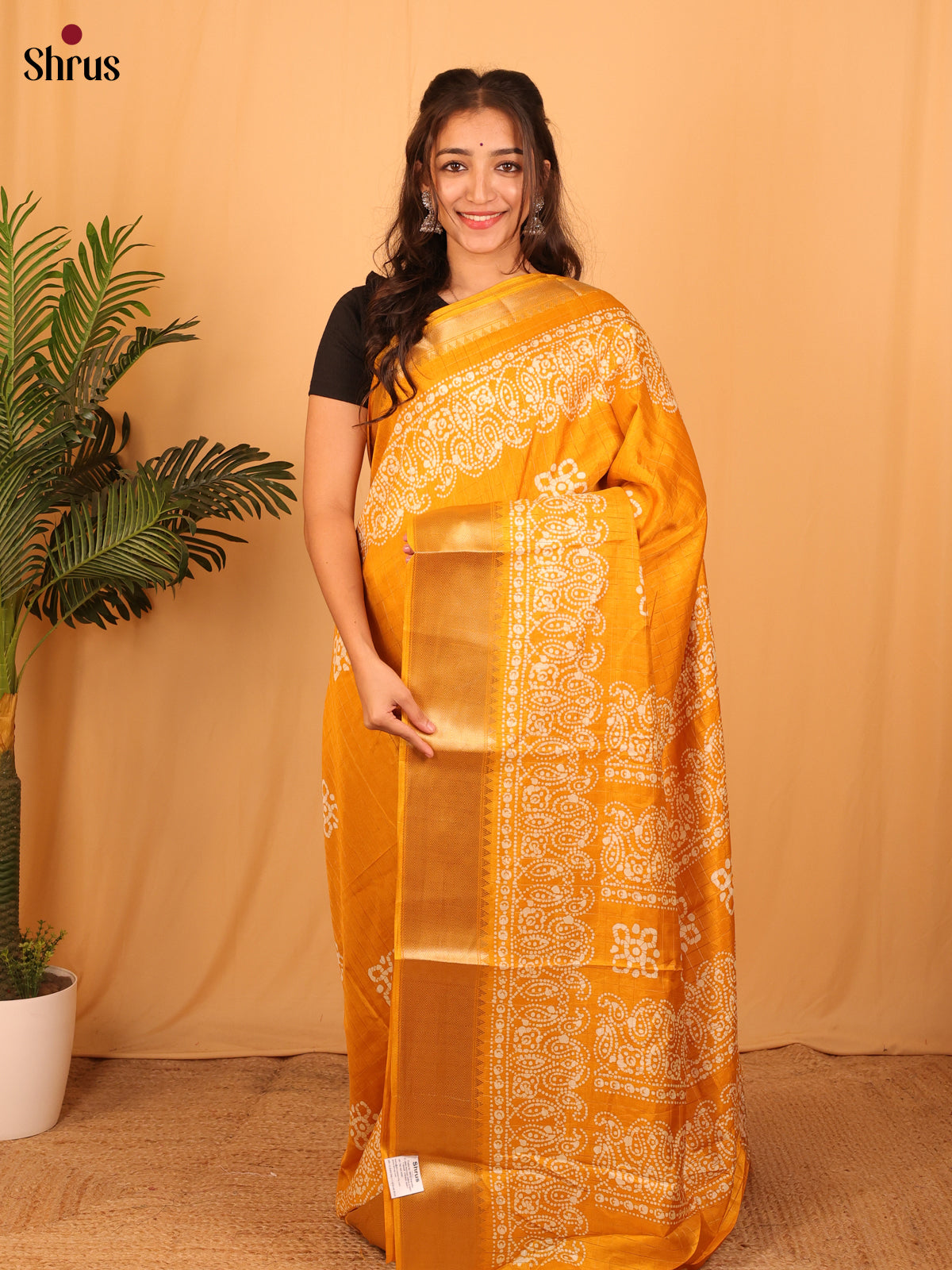 Mustard - Semi Crepe Saree - Shop on Shrus.com
