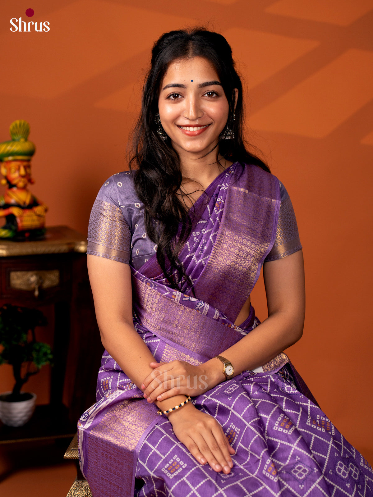 Purple - Semi Crepe Saree - Shop on Shrus.com
