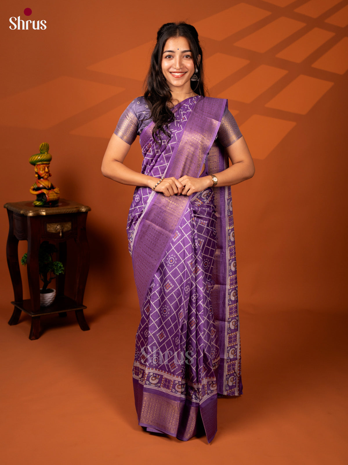 Purple - Semi Crepe Saree - Shop on Shrus.com