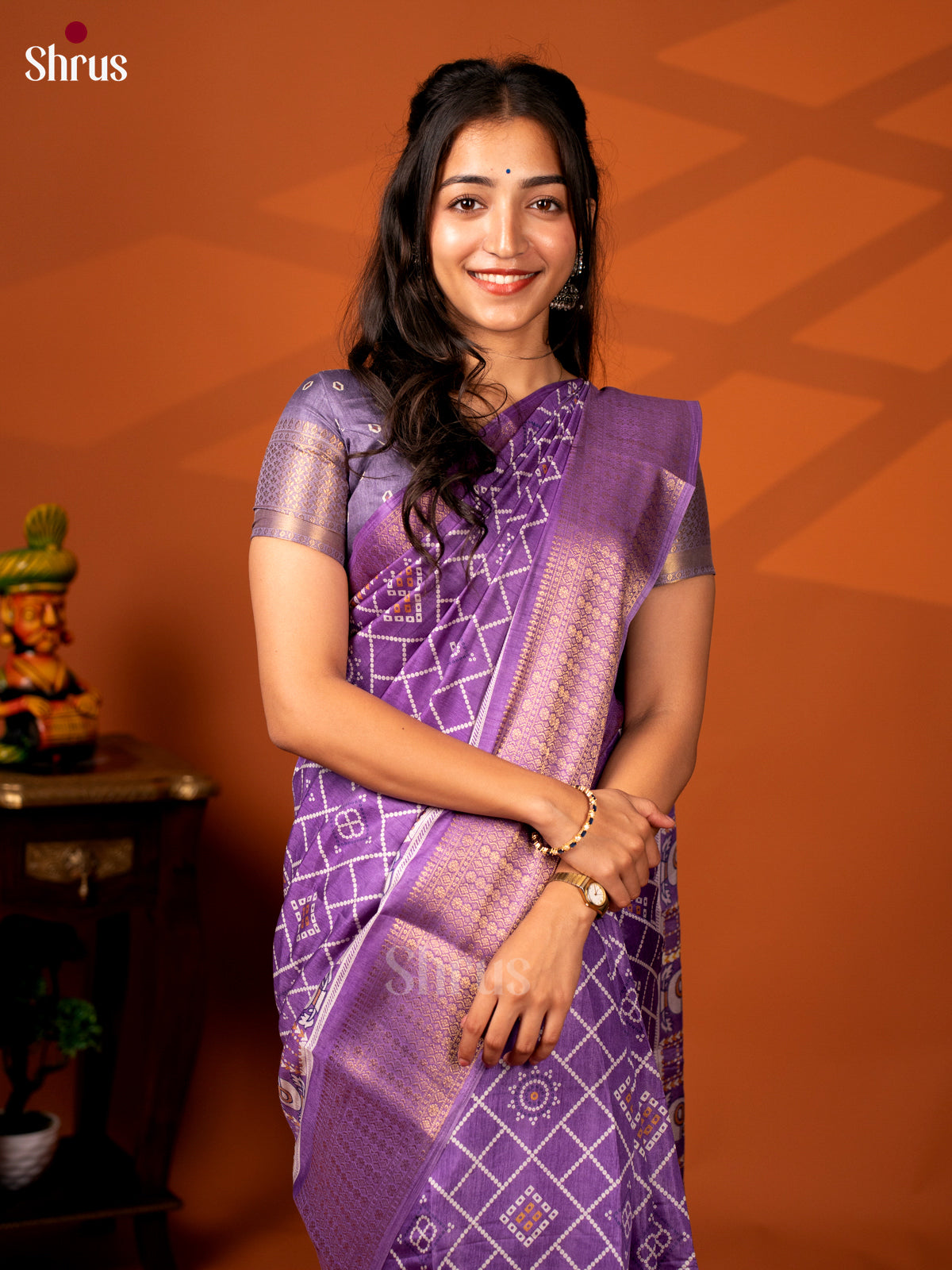 Purple - Semi Crepe Saree - Shop on Shrus.com