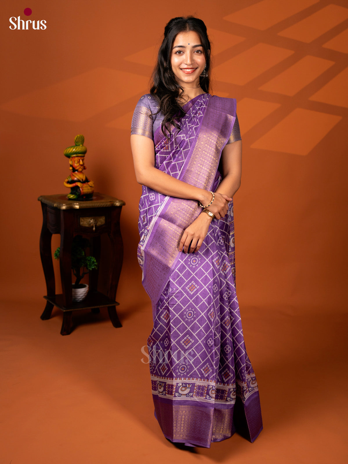 Purple - Semi Crepe Saree - Shop on Shrus.com