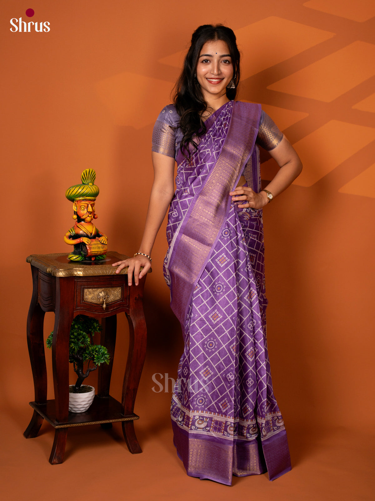 Purple - Semi Crepe Saree - Shop on Shrus.com