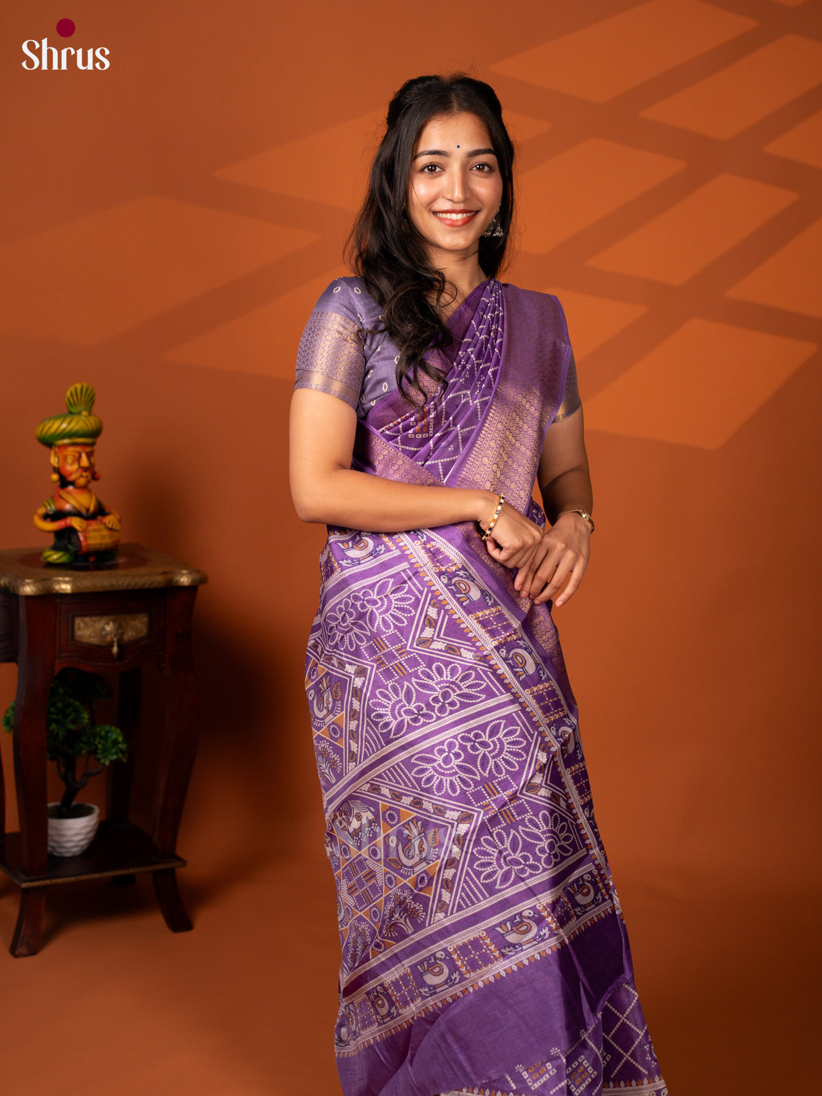 Purple - Semi Crepe Saree - Shop on Shrus.com