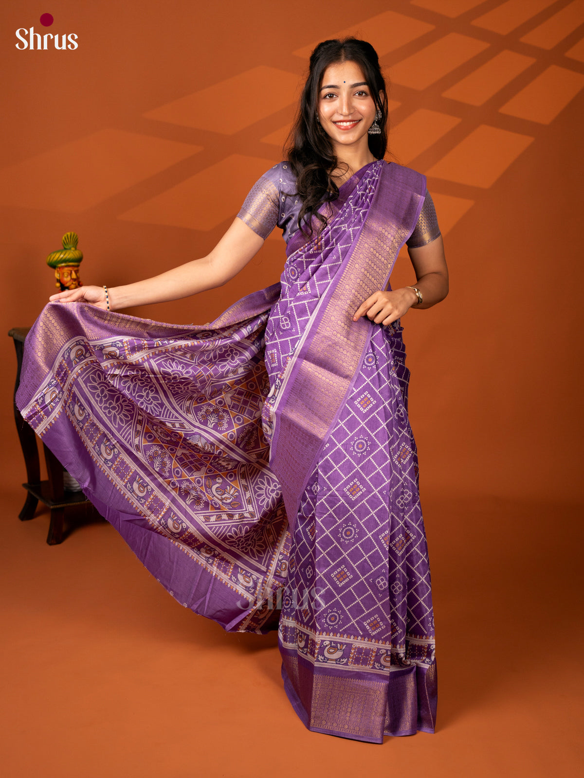 Purple - Semi Crepe Saree - Shop on Shrus.com