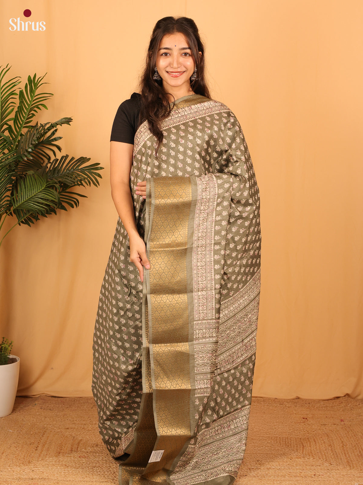 Chutney Green - Semi Crepe Saree - Shop on Shrus.com