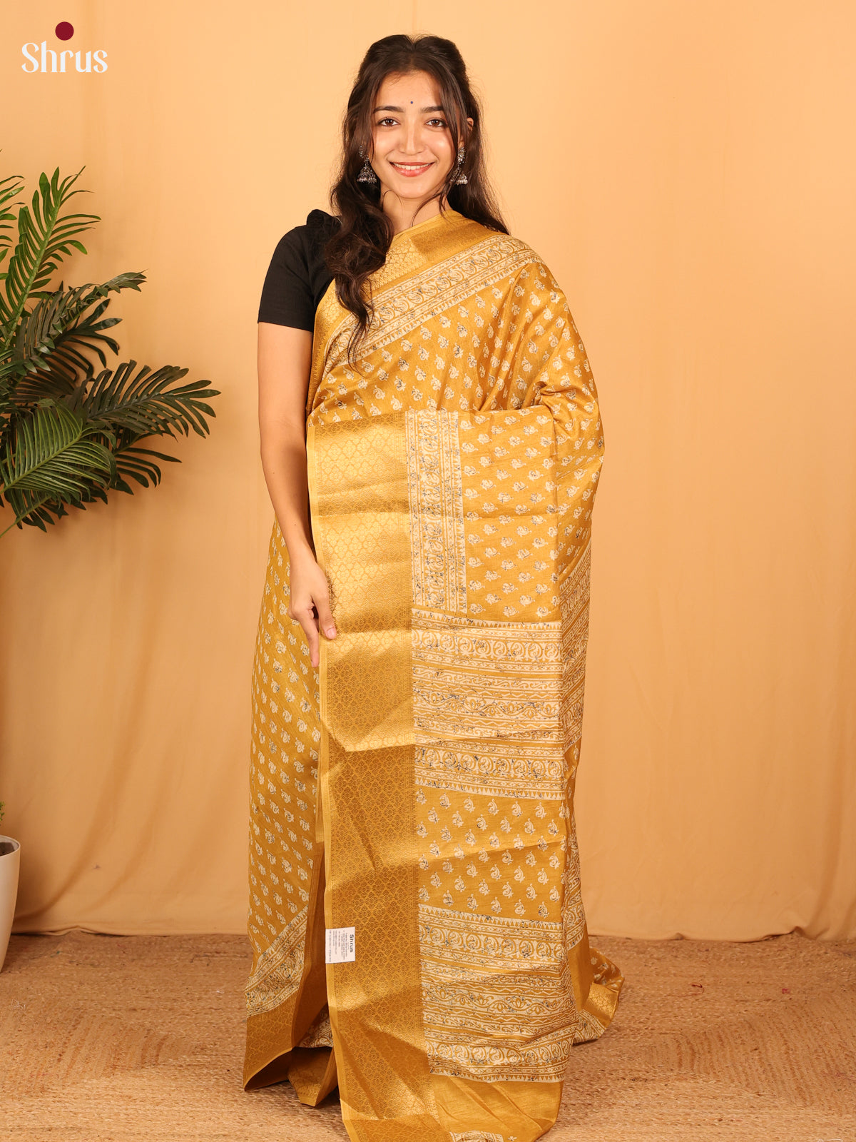 Mustard - Semi Crepe Saree - Shop on Shrus.com