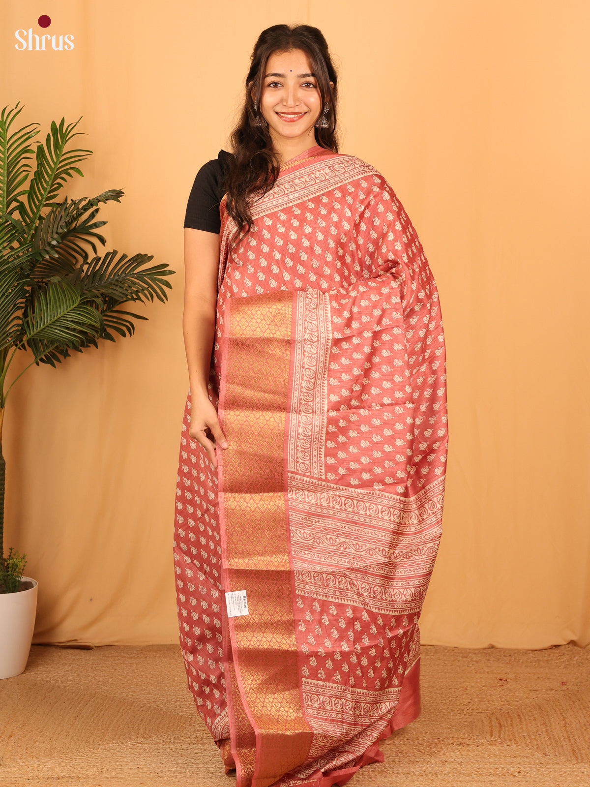 Brick- Semi Crepe Saree - Shop on Shrus.com
