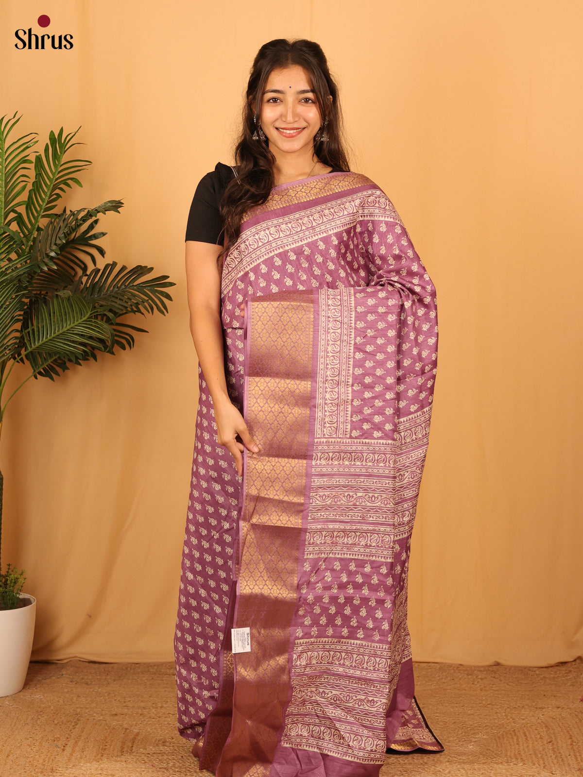 Lavender - Semi Crepe Saree - Shop on Shrus.com