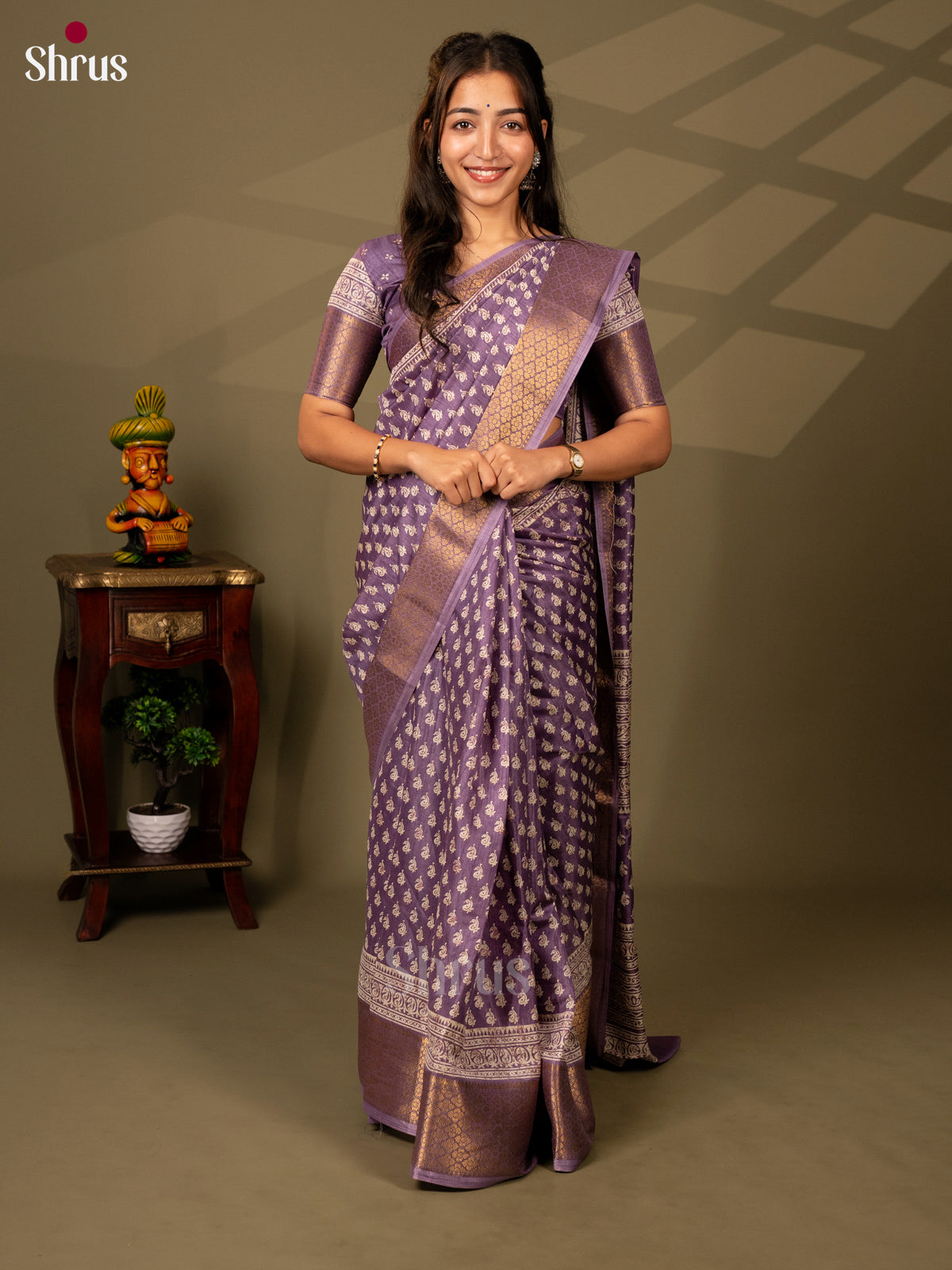 Lavender - Semi Crepe Saree - Shop on Shrus.com