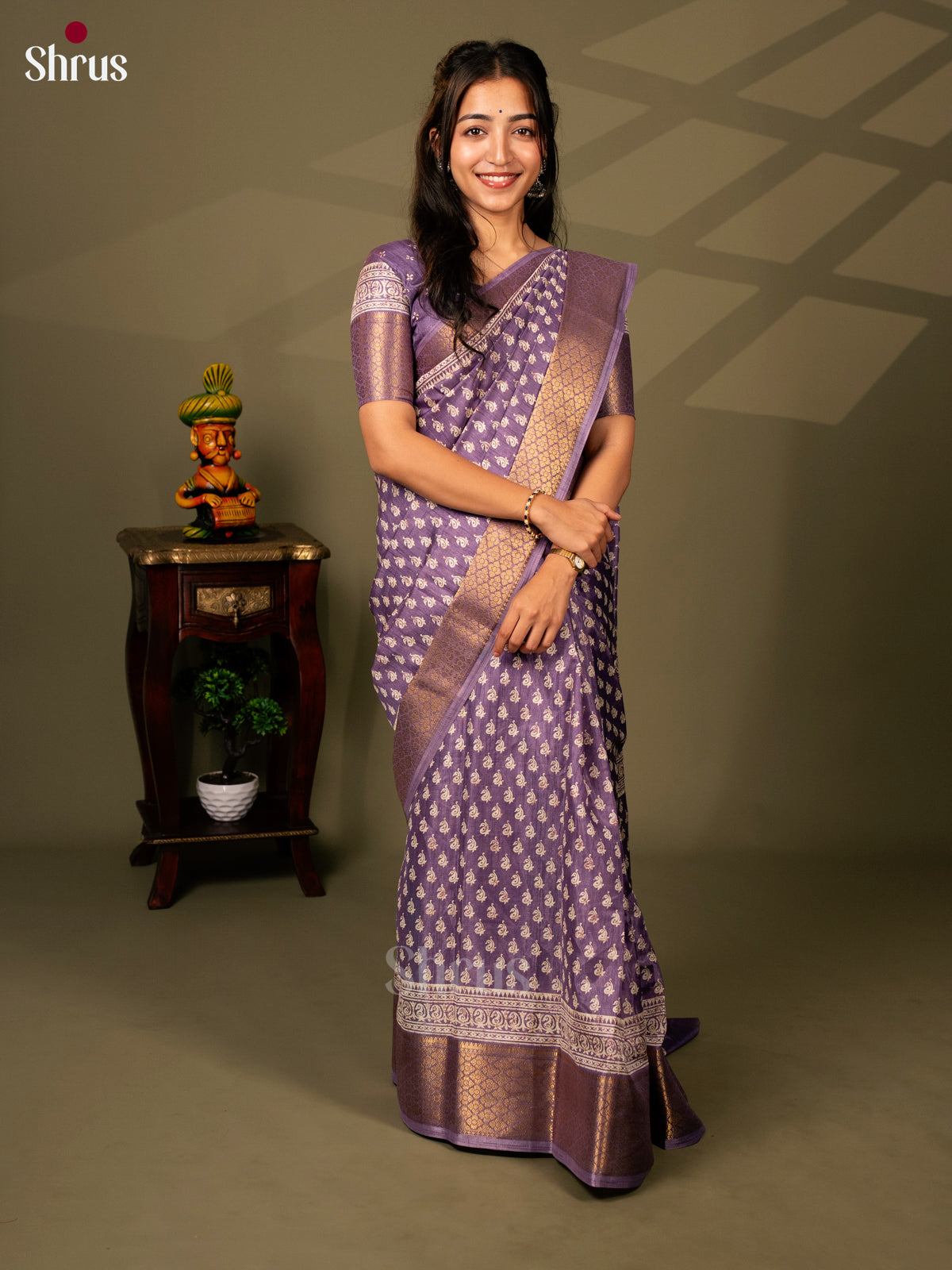 Lavender - Semi Crepe Saree - Shop on Shrus.com