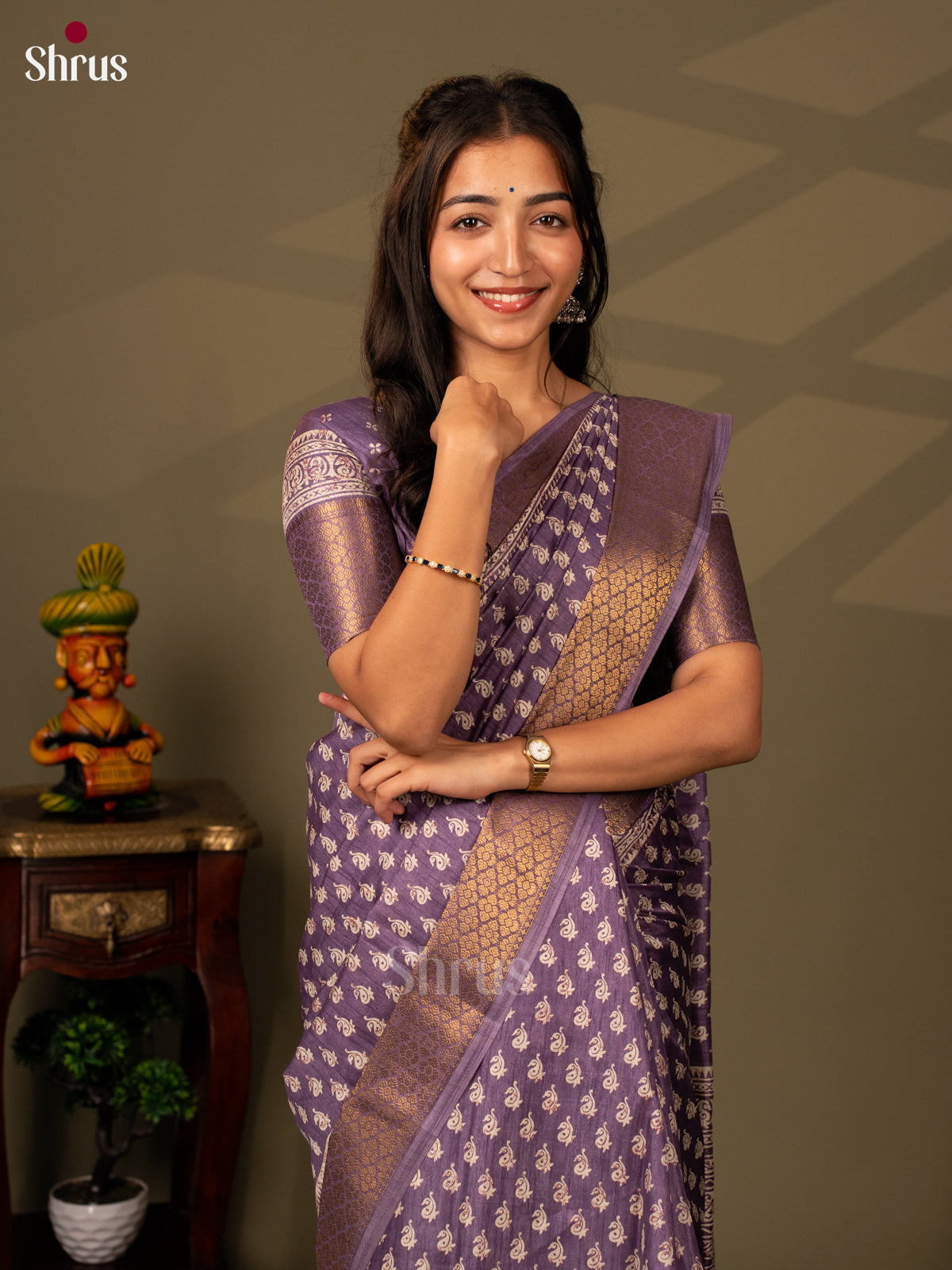 Lavender - Semi Crepe Saree - Shop on Shrus.com